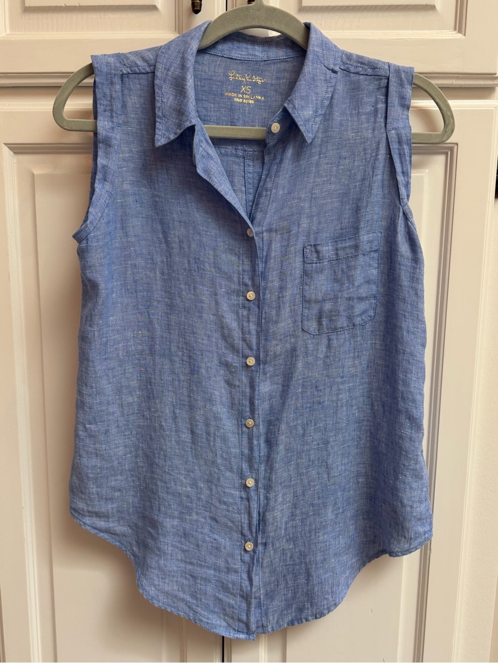 Lilly Pulitzer Breelyn Linen Sleeveless Button Down Top Blue Size XS